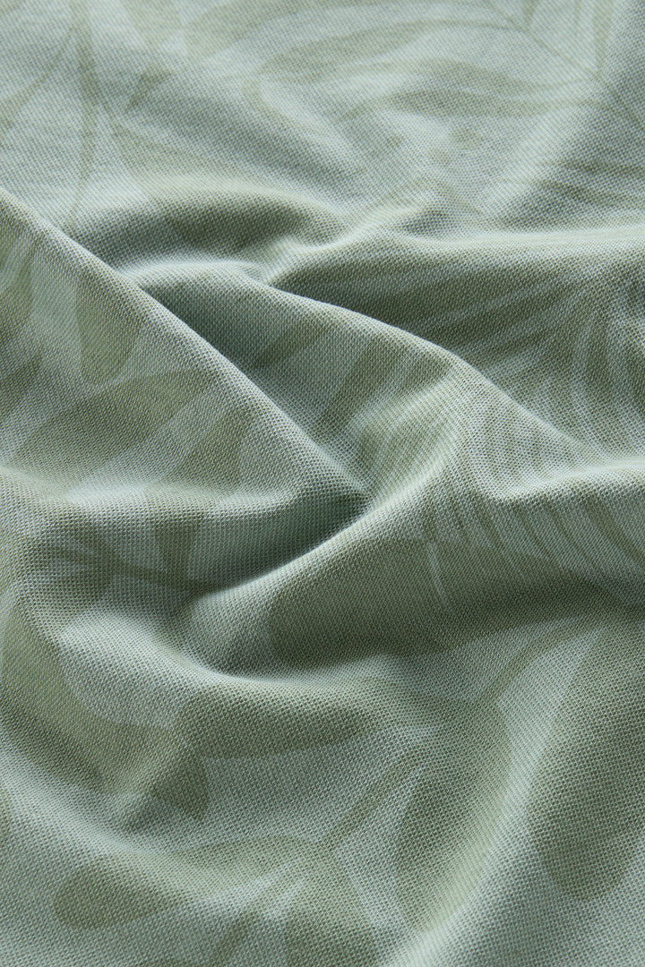Garment-Dyed Polo Shirt in Stretch Cotton with a Tropical Print (Sage Flower) - Detail View 3