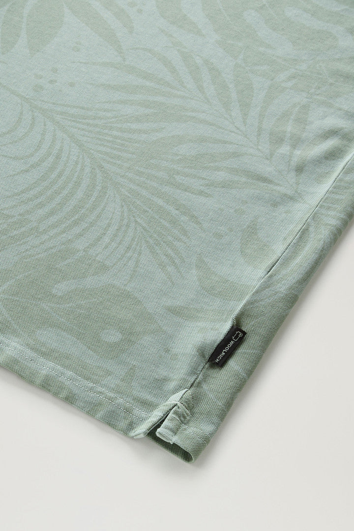 Garment-Dyed Polo Shirt in Stretch Cotton with a Tropical Print (Sage Flower) - Detail View 2