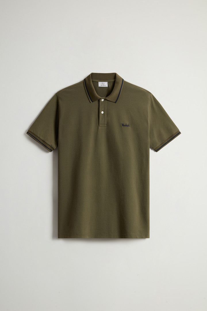 Monterey Polo Shirt in Stretch Cotton Piquet with Striped Edges (Alaskan Blue) - Detail View 11