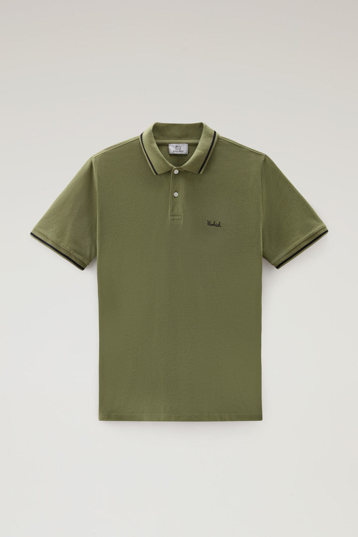 Monterey Polo Shirt in Stretch Cotton Piquet with Striped Edges (Alaskan Blue) - Detail View 9
