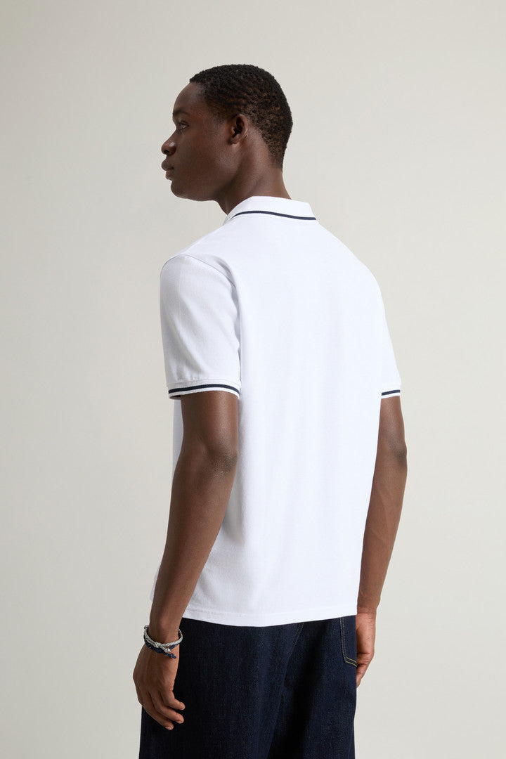 Monterey Polo Shirt in Stretch Cotton Piquet with Striped Edges (Alaskan Blue) - Detail View 3
