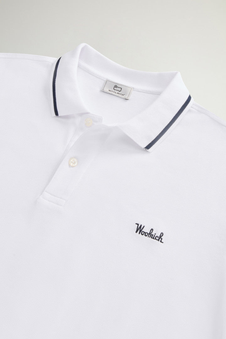 Monterey Polo Shirt in Stretch Cotton Piquet with Striped Edges (Alaskan Blue) - Detail View 6