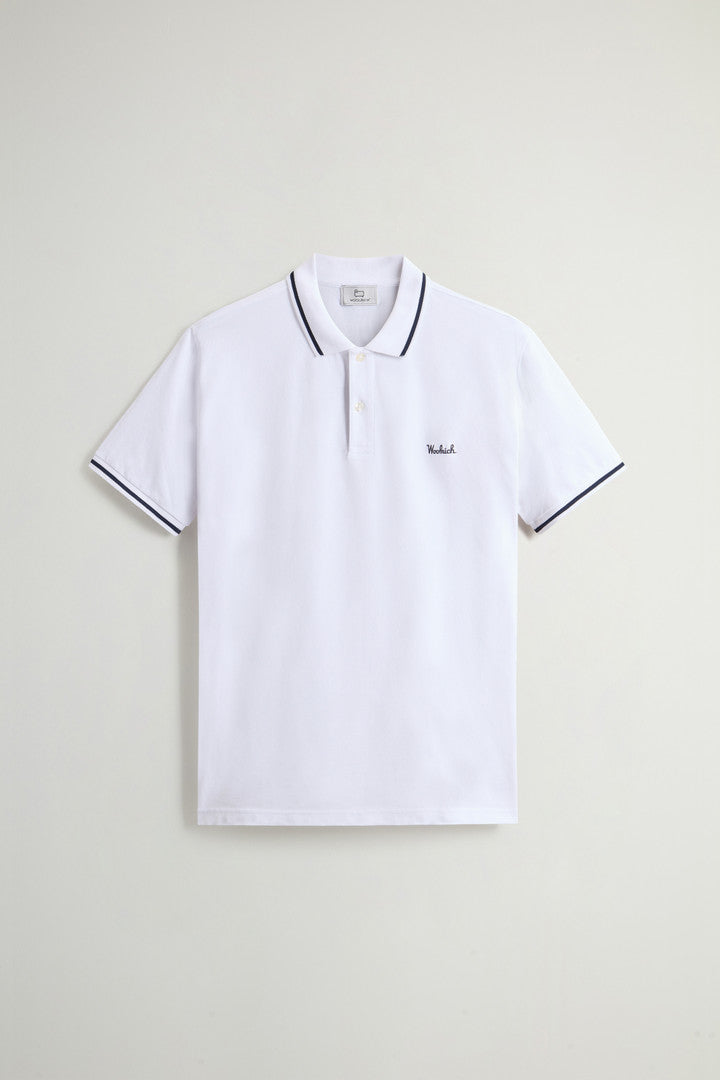 Monterey Polo Shirt in Stretch Cotton Piquet with Striped Edges (Alaskan Blue) - Detail View 5