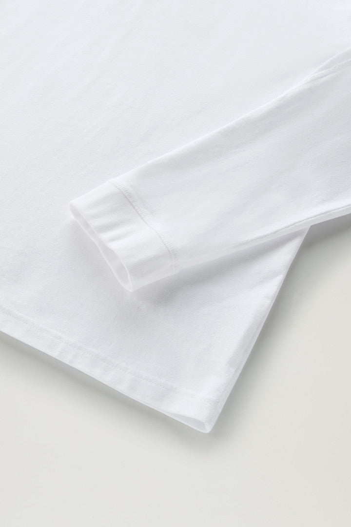 Long-Sleeved Polo Shirt in Pure Cotton (Bright White) - Detail View 2