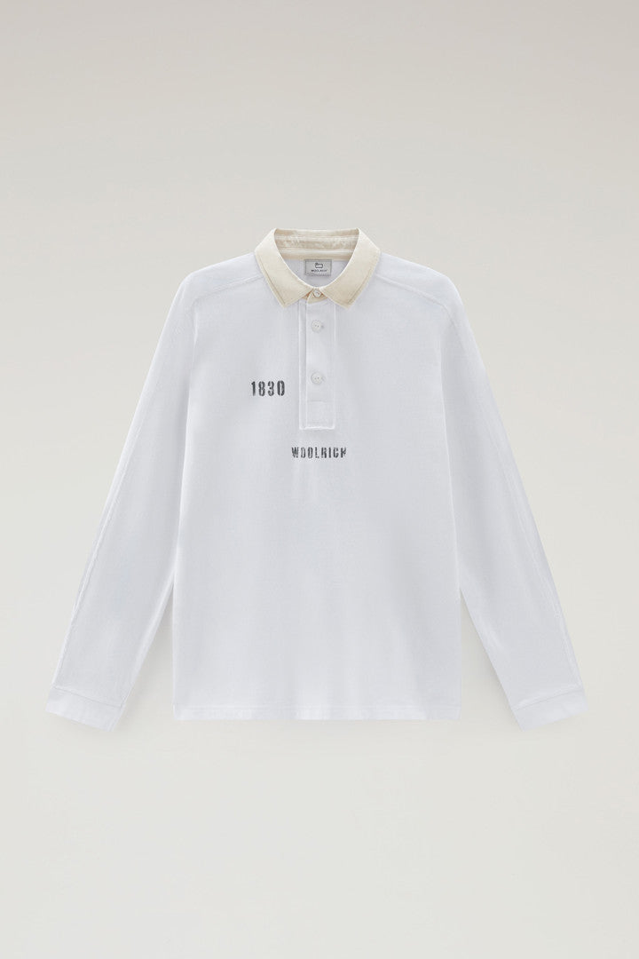 Long-Sleeved Polo Shirt in Pure Cotton (Bright White) - Main View