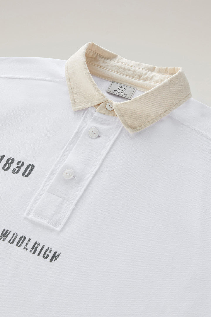 Long-Sleeved Polo Shirt in Pure Cotton (Bright White) - Detail View 1