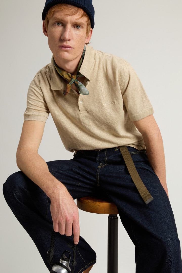 Pure Linen Polo Shirt (White Pepper) - Detail View 4