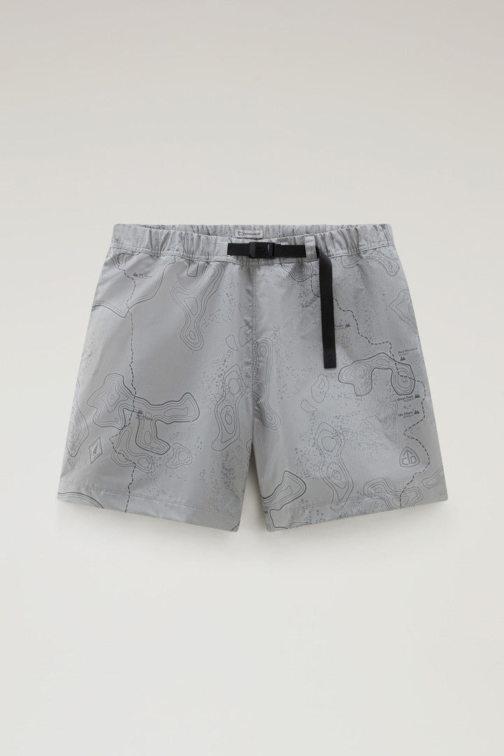 Shorts in Ripstop Fabric with Print (Grey Trail map) - Main View