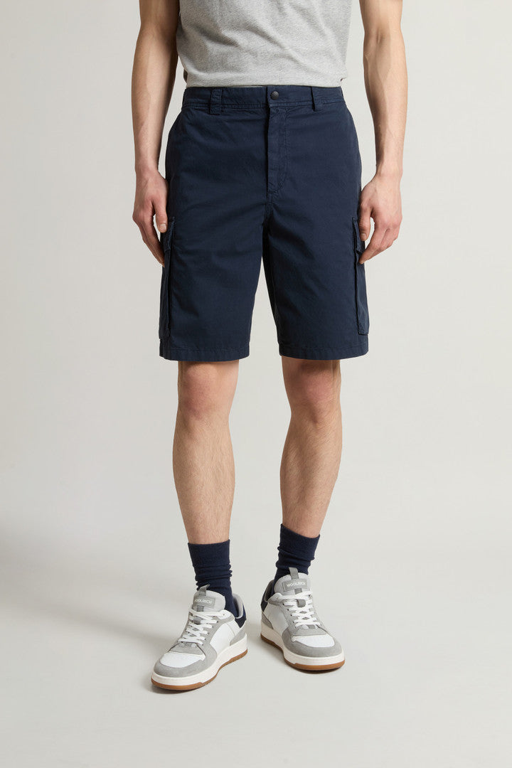 Garment-Dyed Cargo Short in Pure Cotton (Melton Blue) - Detail View 1