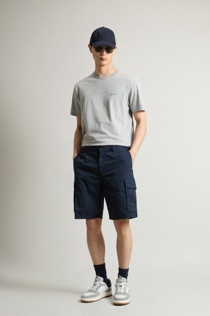 Garment-Dyed Cargo Short in Pure Cotton (Melton Blue) - Main View