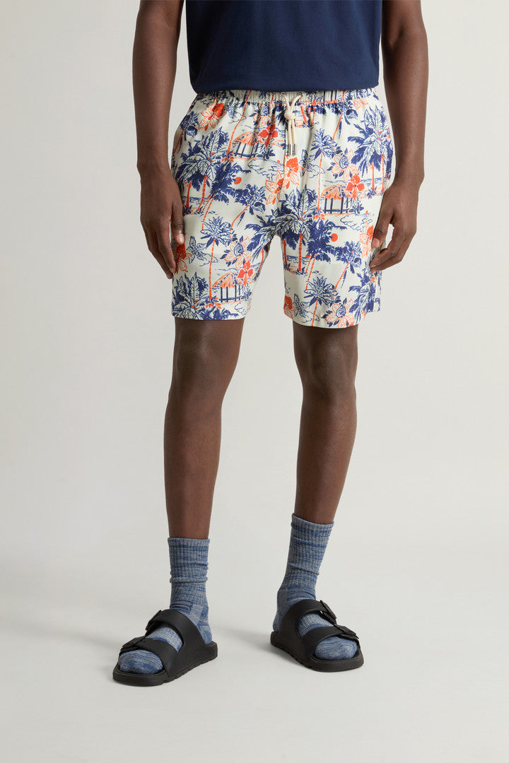 Shorts with Tropical Motif and Drawstring (White Hawaiian) - Detail View 2