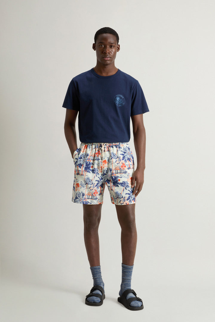 Shorts with Tropical Motif and Drawstring (White Hawaiian) - Detail View 1