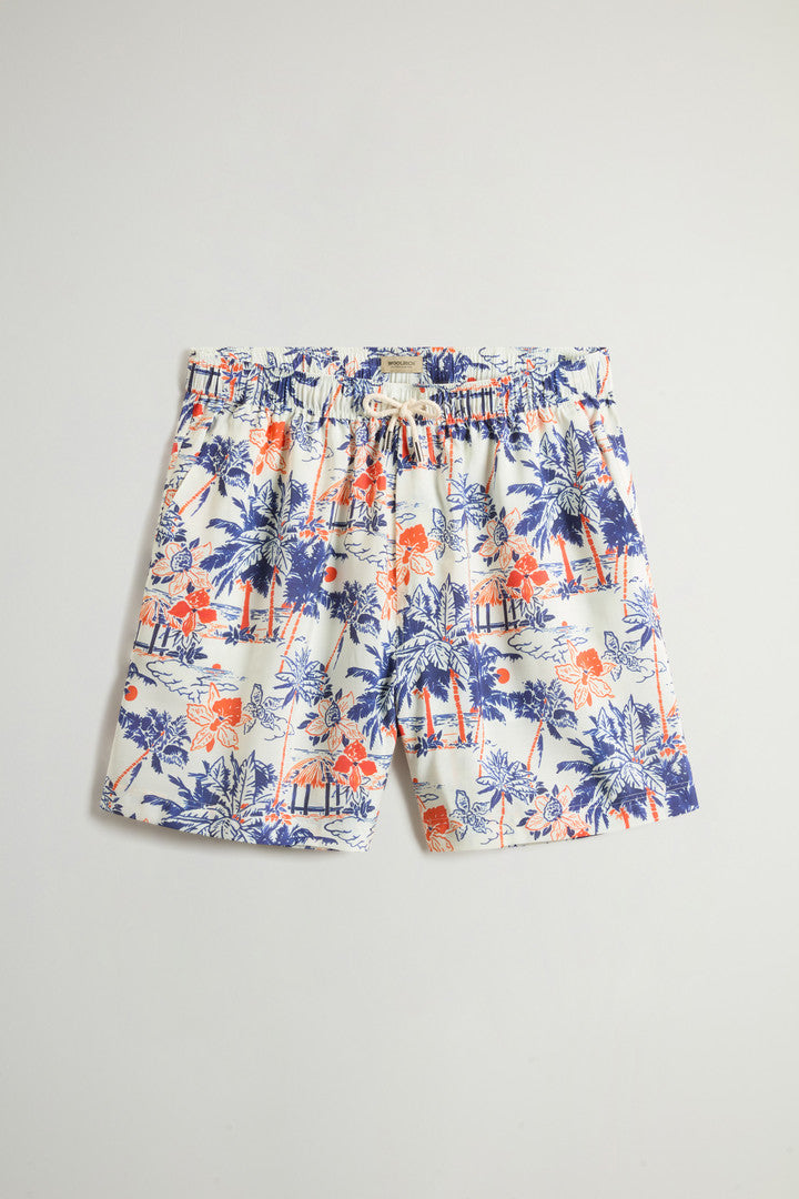 Shorts with Tropical Motif and Drawstring (White Hawaiian) - Detail View 4