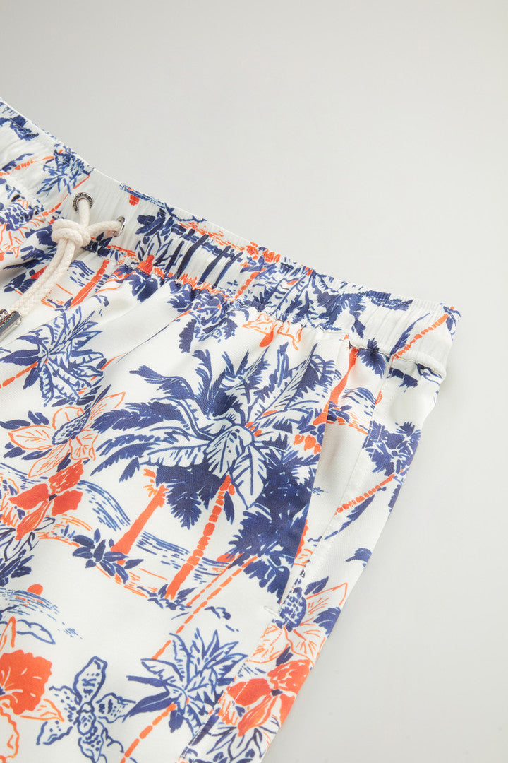 Shorts with Tropical Motif and Drawstring (White Hawaiian) - Detail View 5