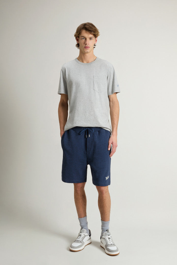 Shorts in Pure Cotton MoulinÃ© Fleece (Melton Blue) - Detail View 1