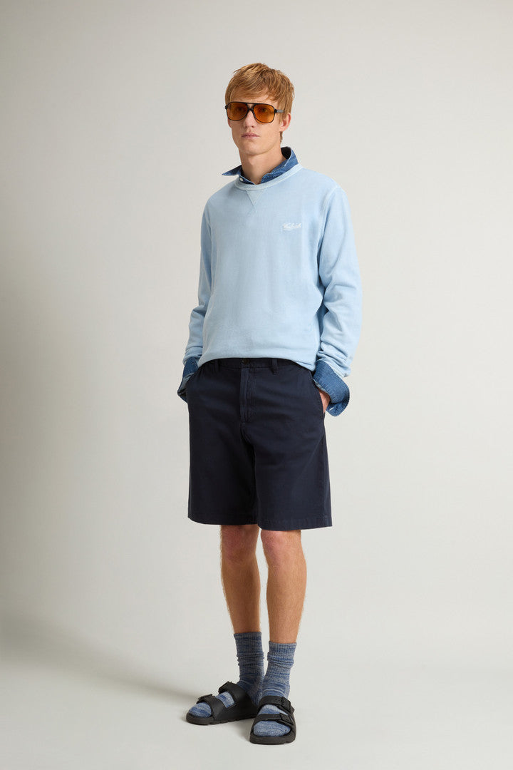 Garment-Dyed Stretch Cotton Twill Chino Shorts (Melton Blue) - Detail View 1
