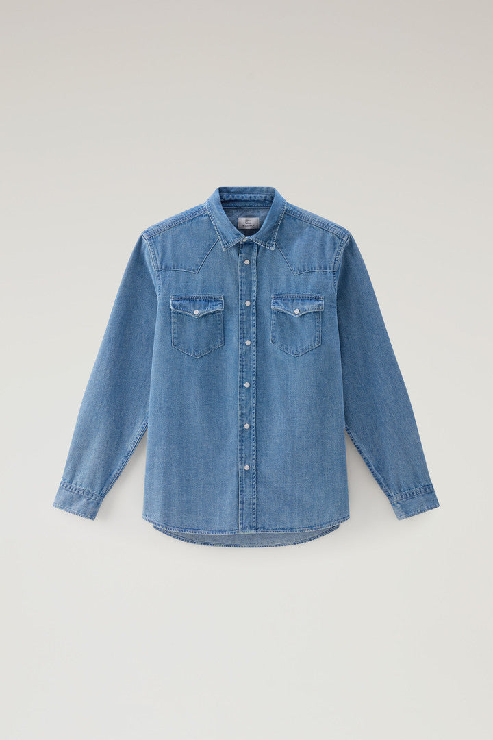 Denim Shirt in Pure Cotton (Bleached Denim) - Main View