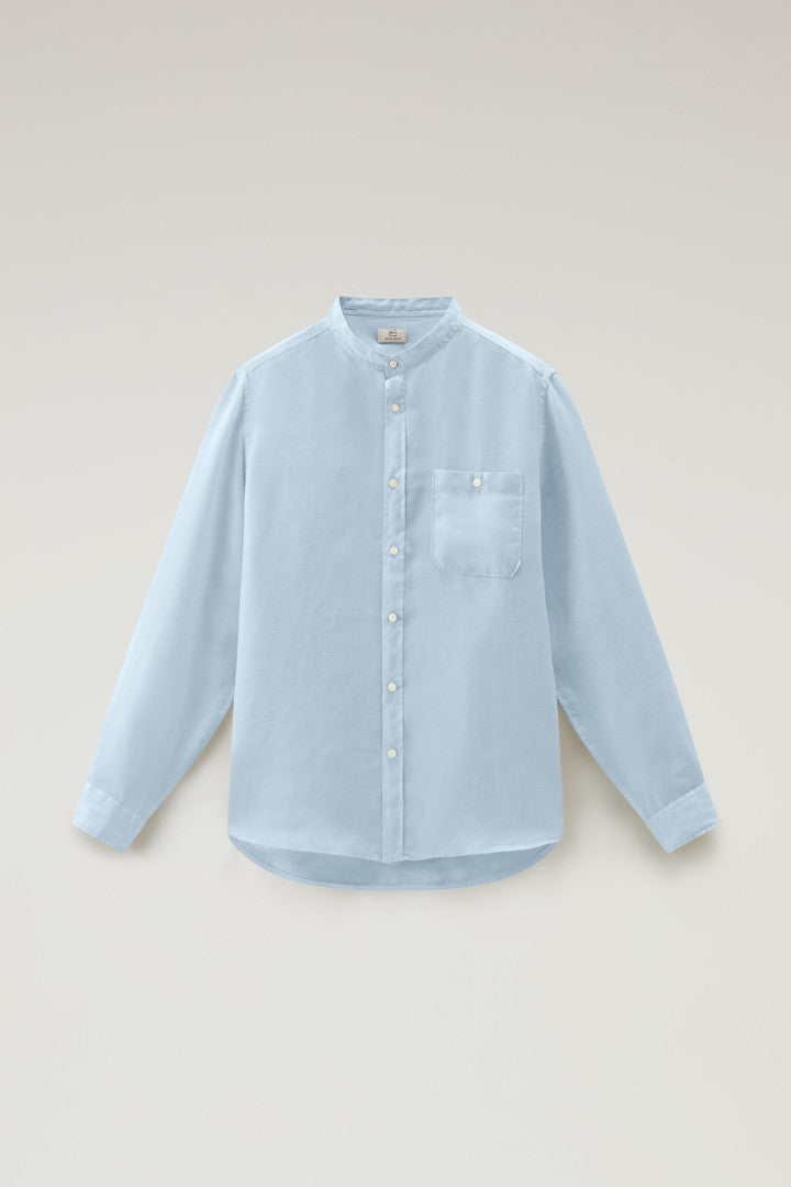 Garment-Dyed Pure Linen Shirt with Band Collar (Bright White) - Detail View 10