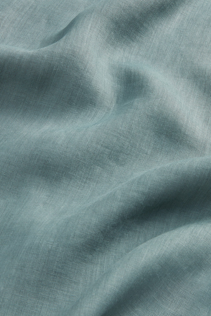 Garment-Dyed Pure Linen Shirt with Band Collar (Bright White) - Detail View 9