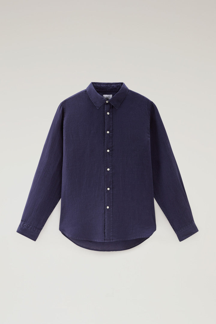 Garment-Dyed Pure Linen Shirt (Aviation) - Detail View 12