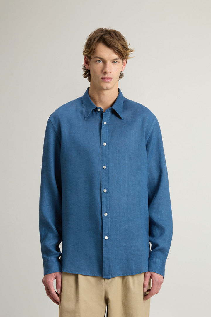 Garment-Dyed Pure Linen Shirt (Bright White) - Detail View 1