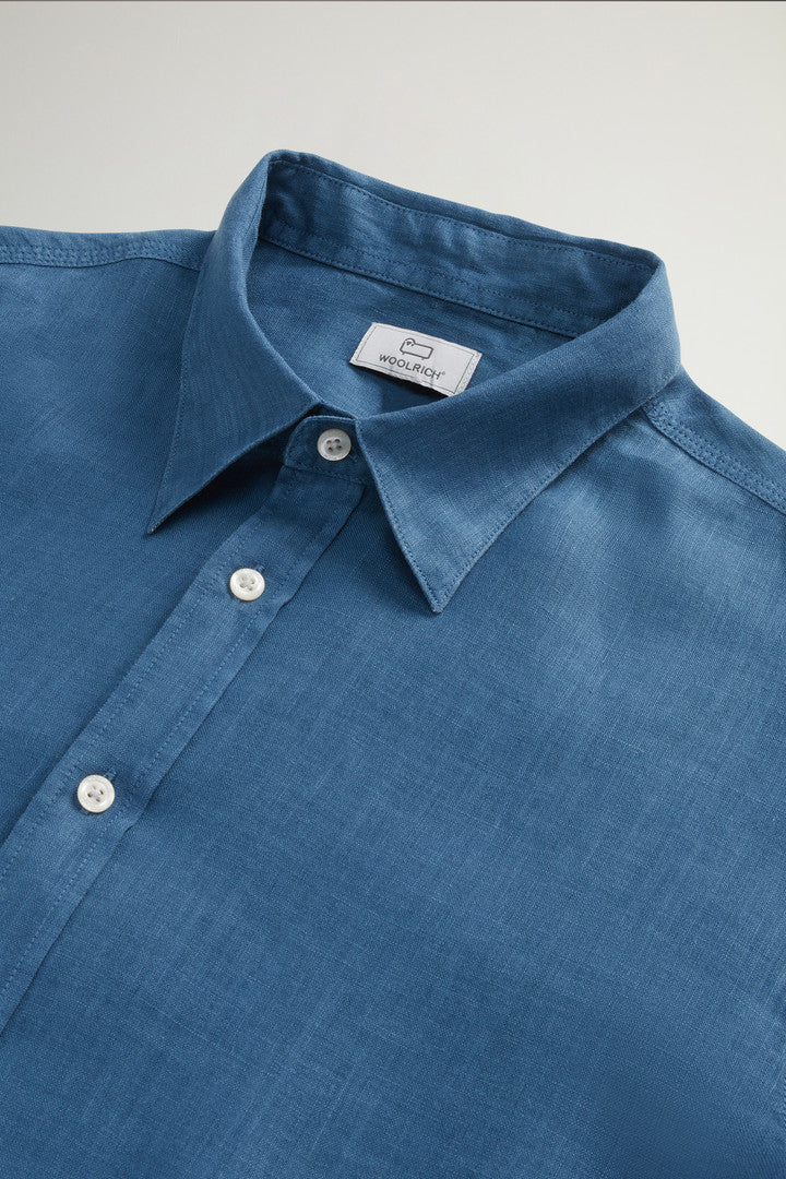 Garment-Dyed Pure Linen Shirt (Aviation) - Detail View 5