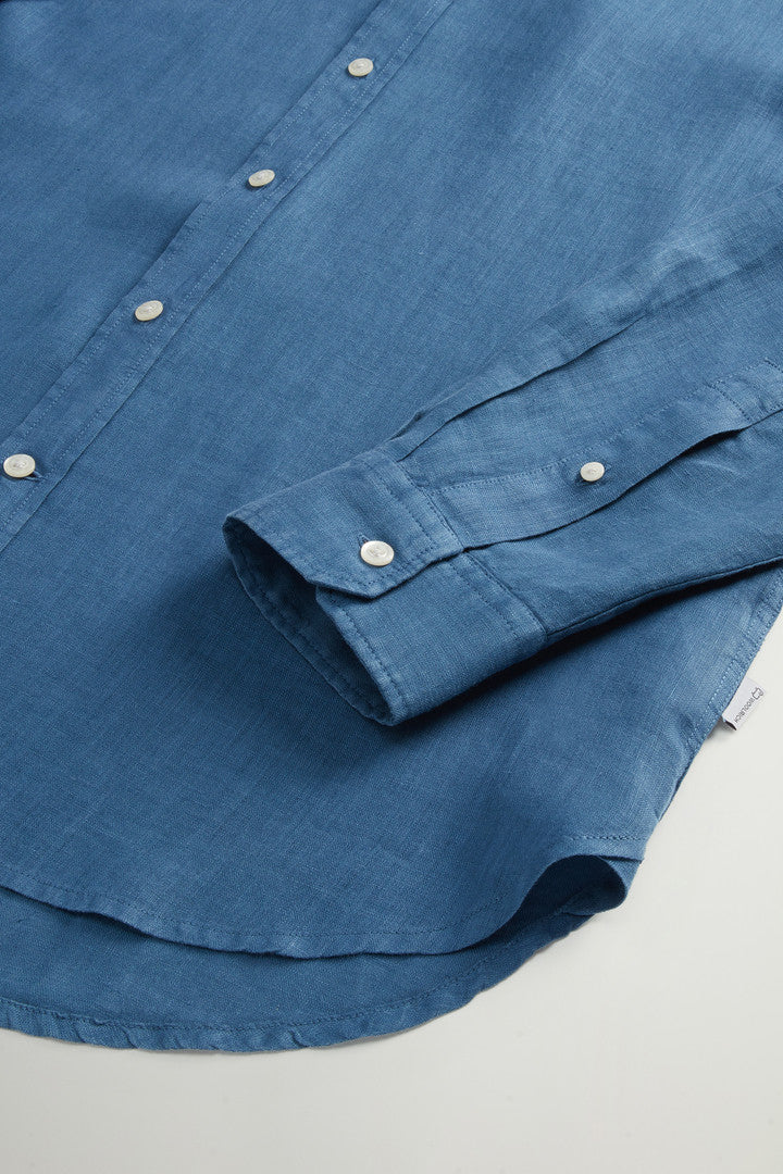 Garment-Dyed Pure Linen Shirt (Pale Indigo) - Detail View 7
