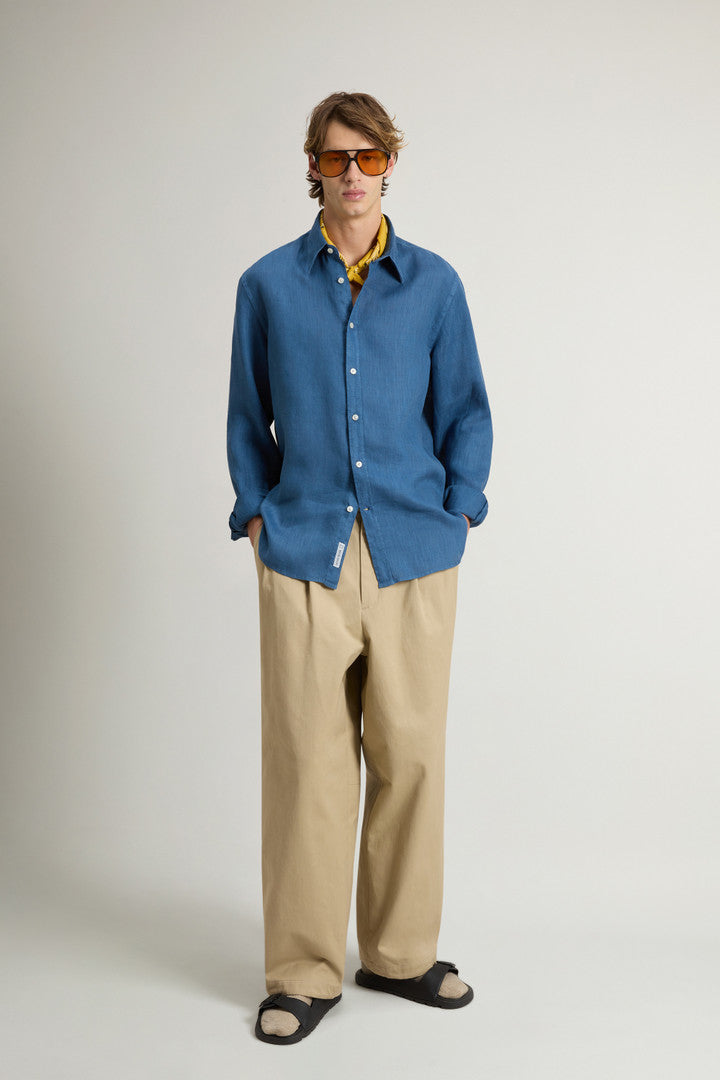 Garment-Dyed Pure Linen Shirt (Bright White) - Detail View 2