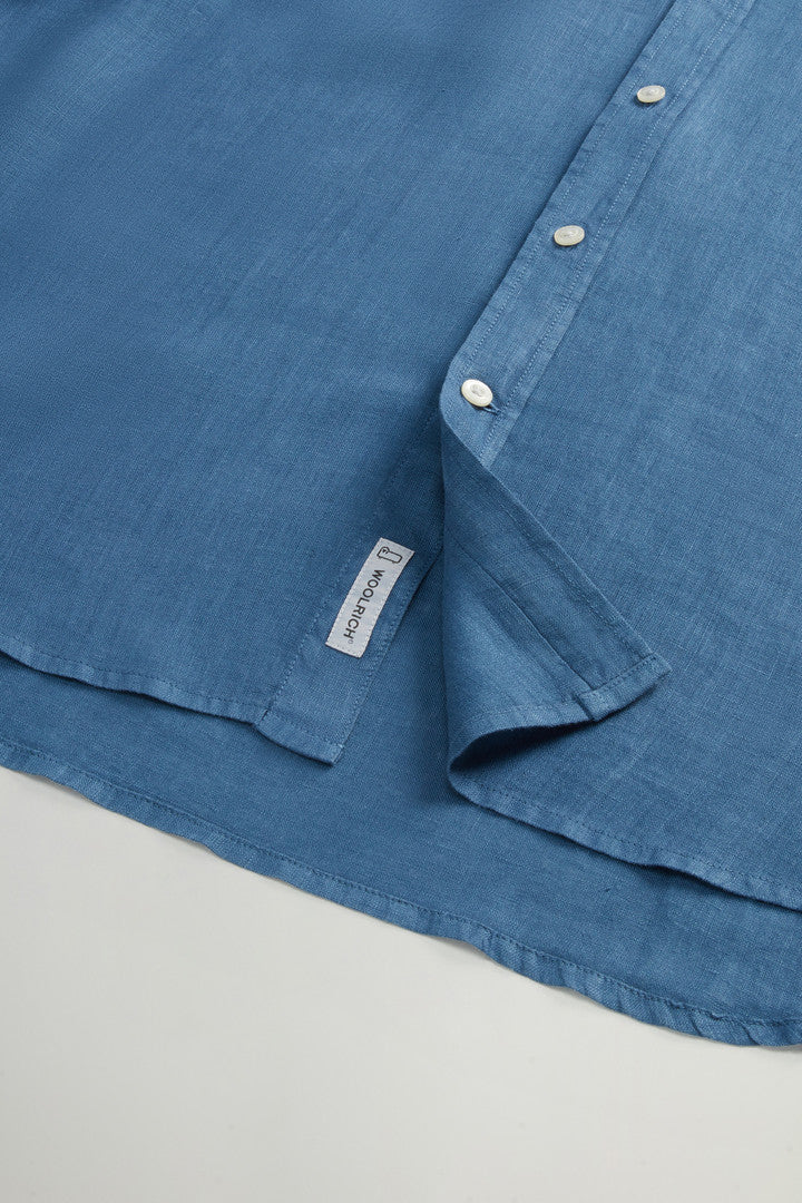 Garment-Dyed Pure Linen Shirt (Pale Indigo) - Detail View 8
