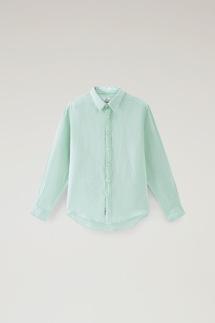 Garment-Dyed Pure Linen Shirt (Pale Indigo) - Detail View 10