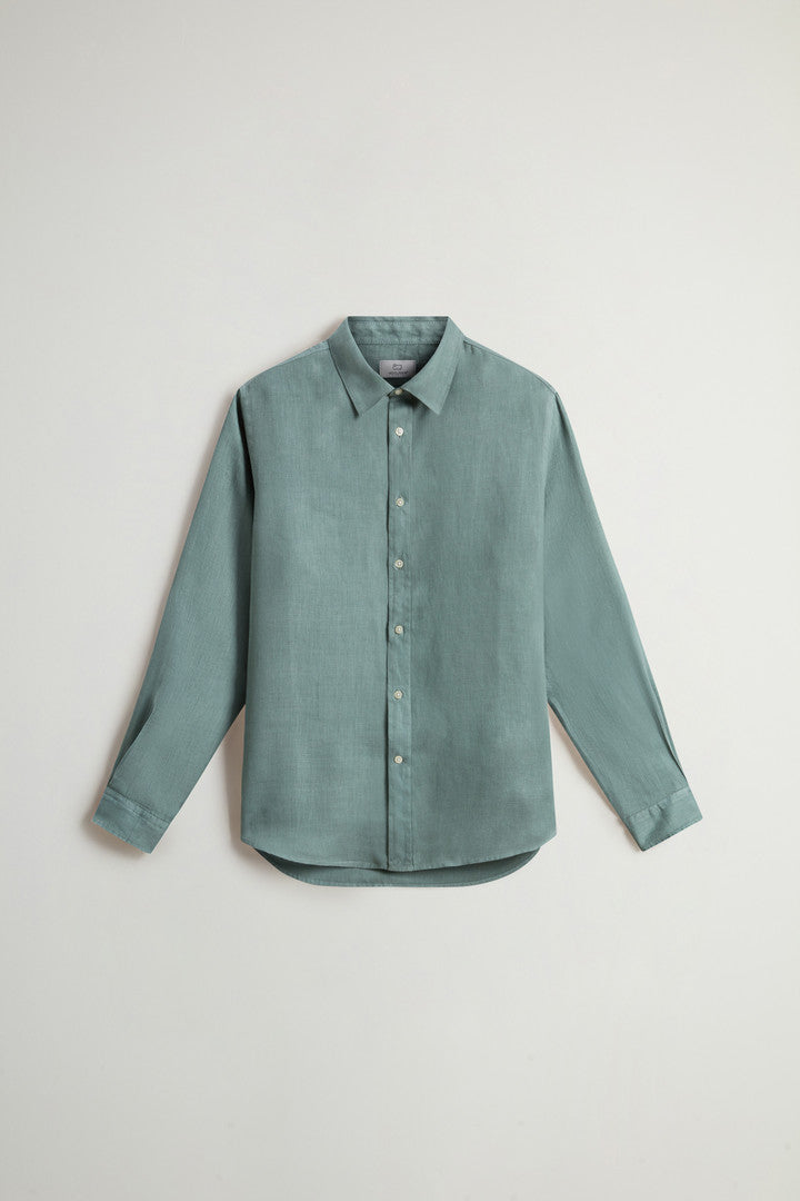 Garment-Dyed Pure Linen Shirt (Maritime Blue) - Detail View 16