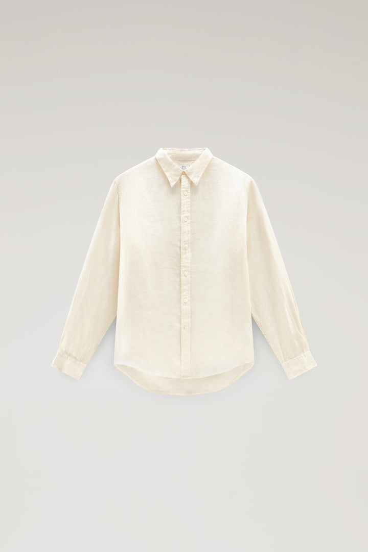 Garment-Dyed Pure Linen Shirt (Bright White) - Detail View 15