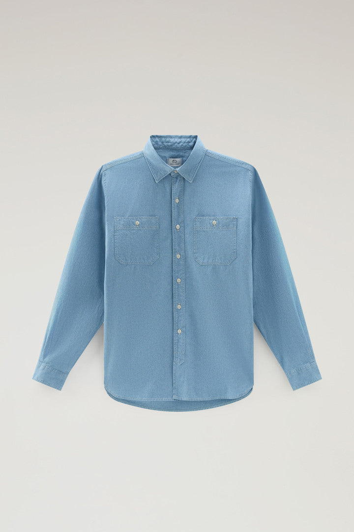 Chambray Shirt in Pure Cotton (Blue Chambray) - Main View