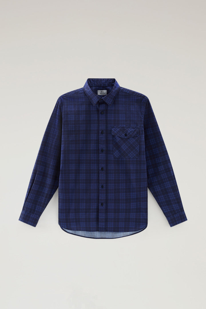 Pure Cotton Checked Shirt with Chest Pocket (Blue Check) - Main View