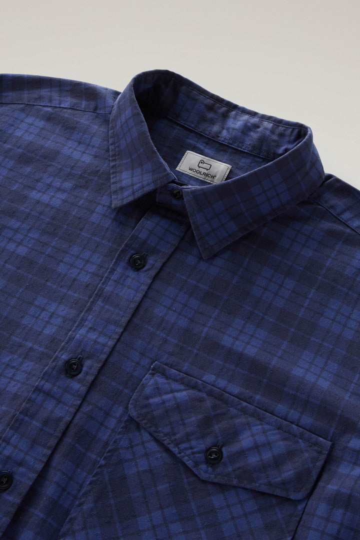 Pure Cotton Checked Shirt with Chest Pocket (Blue Check) - Detail View 1