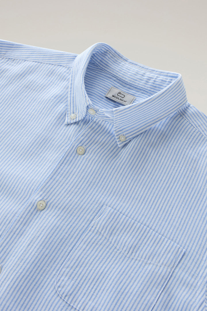 Striped Shirt in Cotton-Linen Blend (Alaskan Blue Stripe) - Detail View 1