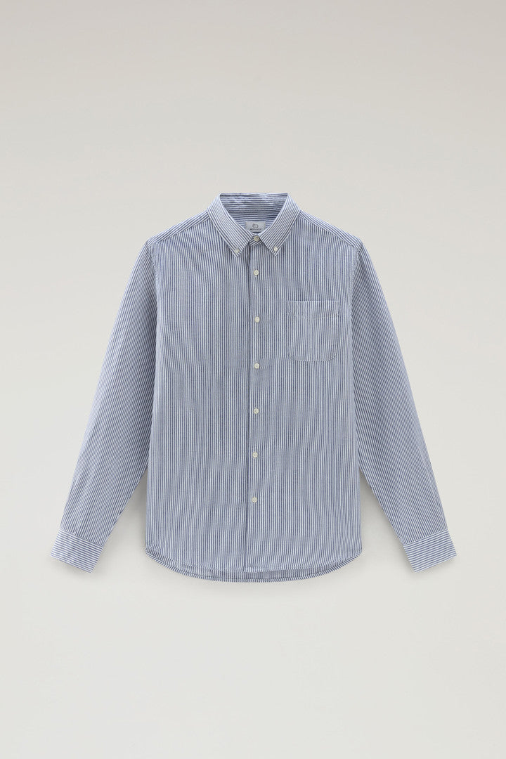 Striped Shirt in Cotton-Linen Blend (Maritime Blue Stripe) - Main View