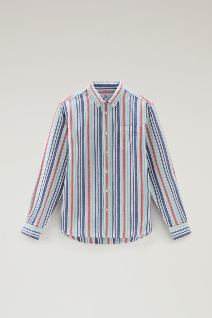 Striped Shirt in Cotton-Linen Blend (Alaskan Blue Stripe) - Detail View 6