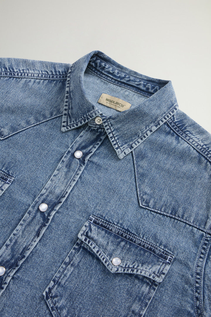 Shirt in Pure Cotton Denim (Bleached Denim) - Detail View 5