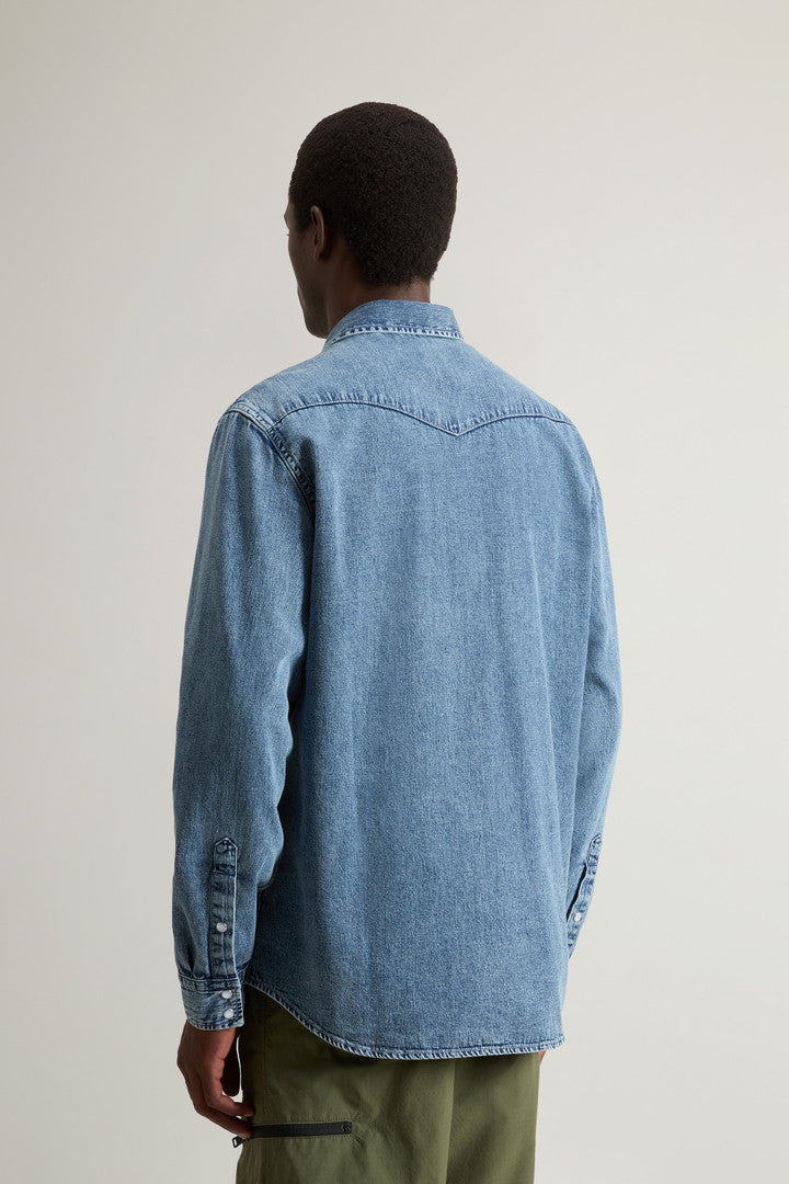 Shirt in Pure Cotton Denim (Bleached Denim) - Detail View 3