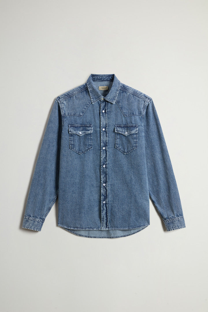 Shirt in Pure Cotton Denim (Bleached Denim) - Main View