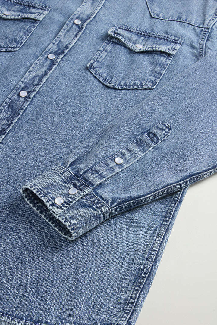 Shirt in Pure Cotton Denim (Bleached Denim) - Detail View 6