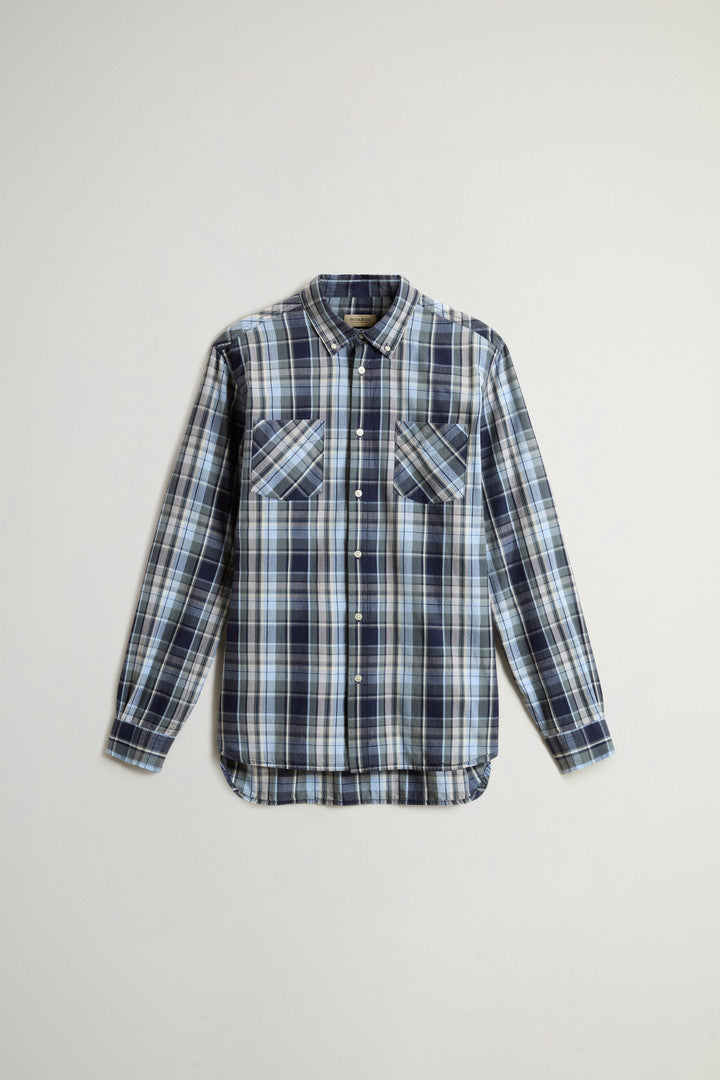 Pure Cotton Madras Check Shirt (Blue Check) - Main View