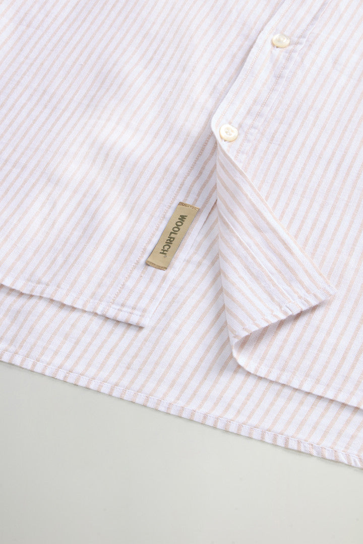 Linen- and Cotton-Blend Shirt (Beige Stripe) - Detail View 7