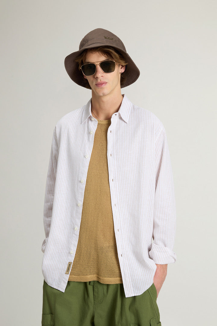 Linen- and Cotton-Blend Shirt (Beige Stripe) - Detail View 3