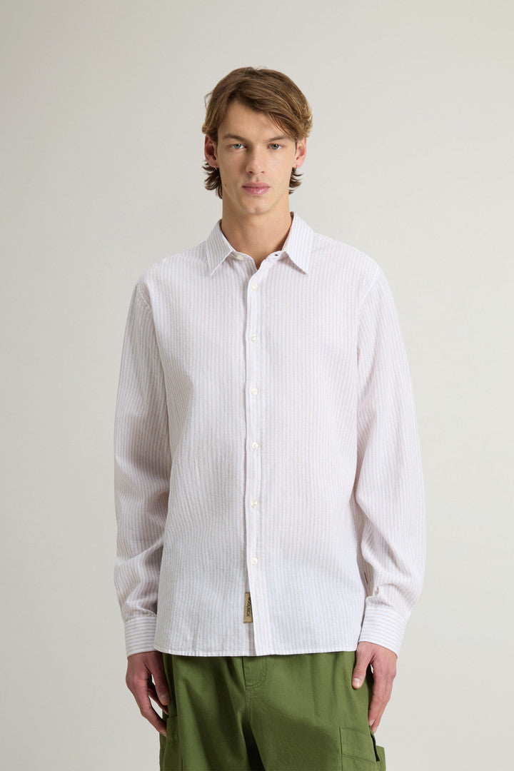 Linen- and Cotton-Blend Shirt (Beige Stripe) - Main View
