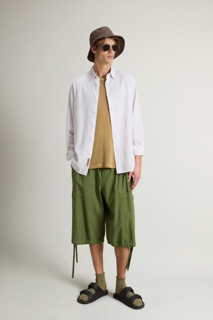 Linen- and Cotton-Blend Shirt (Beige Stripe) - Detail View 1