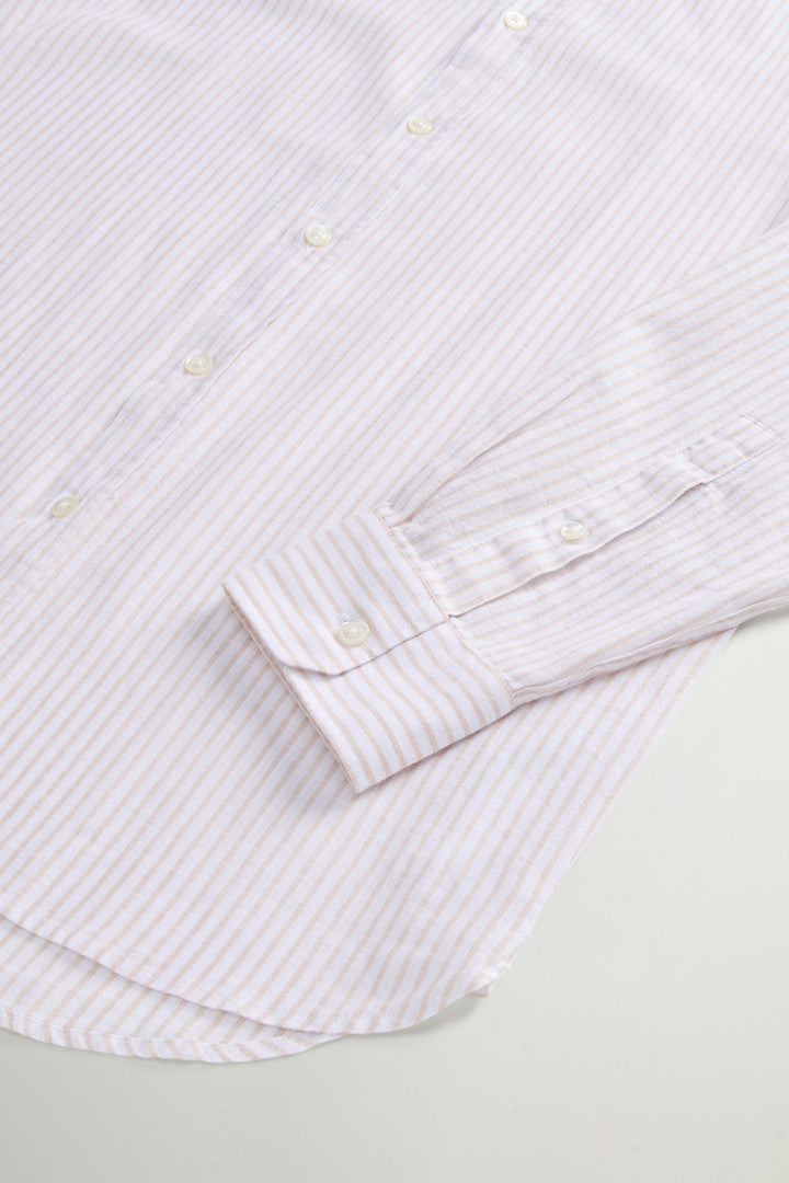 Linen- and Cotton-Blend Shirt (Beige Stripe) - Detail View 6
