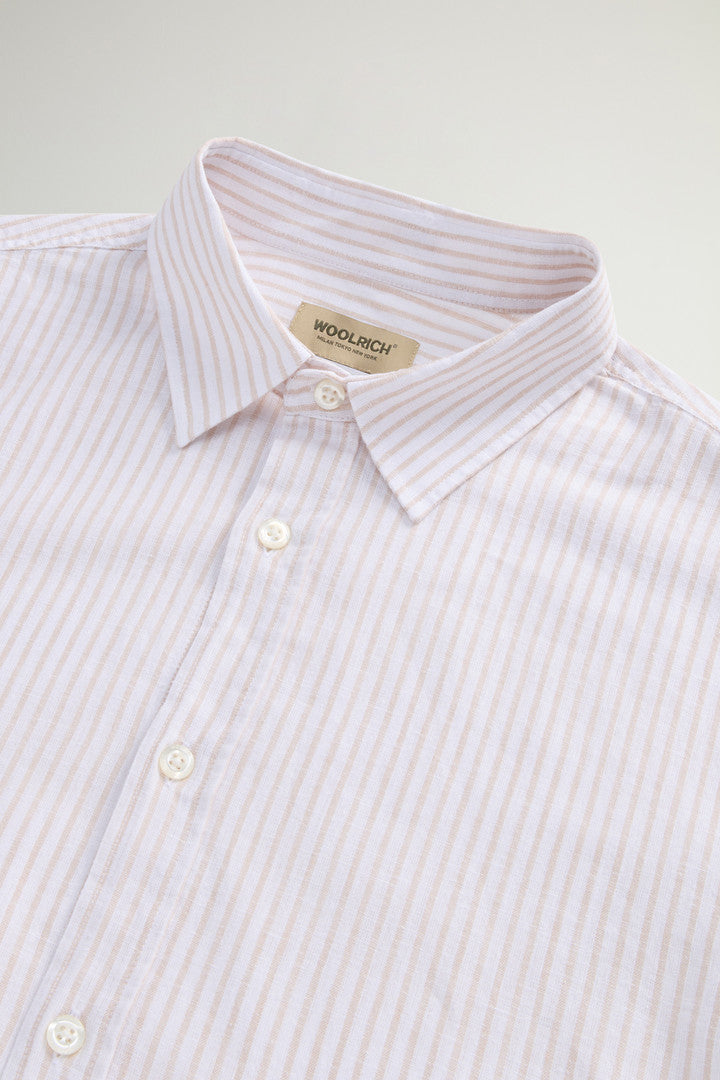 Linen- and Cotton-Blend Shirt (Beige Stripe) - Detail View 5