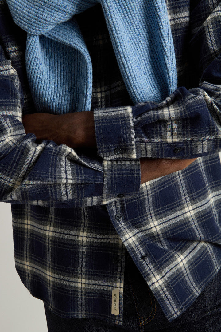 Pure Cotton Flannel Checked Shirt (Blue Check) - Detail View 4